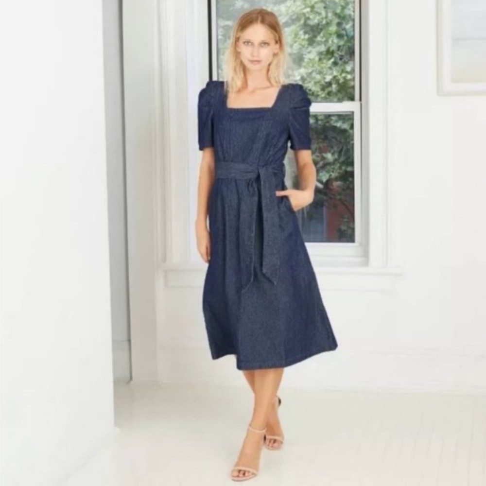 Who What Wear Square Neck Midi Denim Dress Size S